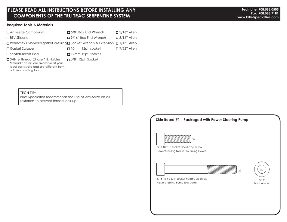 Billet Specialties Premium Tru Trac Serpentine System - FE Ford User Manual | Page 2 / 9