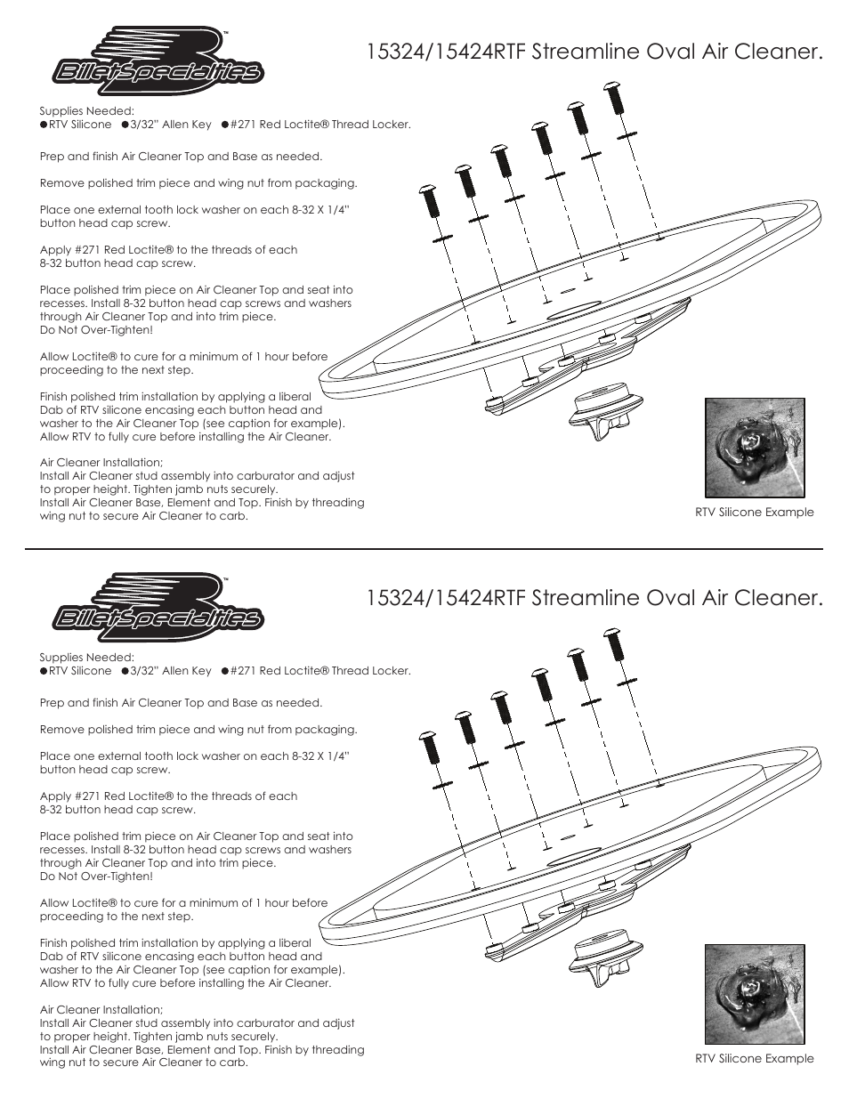 Billet Specialties 15424RTF Streamline Oval User Manual | 1 page