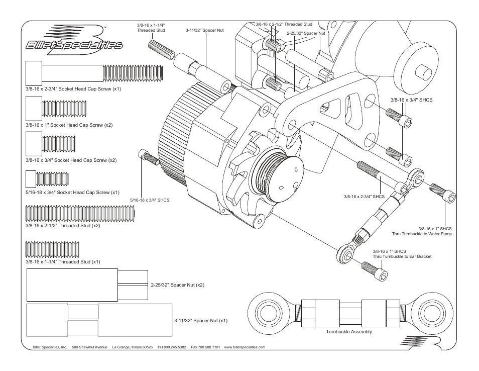 Billet Specialties Serpentine Conversion - SBC - Mid Mount Alt & P__S User Manual | Page 2 / 5