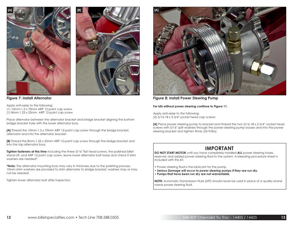 Important | Billet Specialties Premium Tru Trac Serpentine System - 348__409 Chevy User Manual | Page 7 / 9