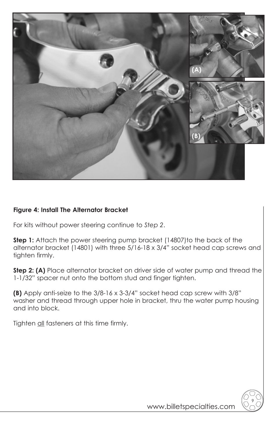 Billet Specialties Premium Tru Trac Serpentine System - Big Block Chrysler | HEMI User Manual | Page 9 / 20
