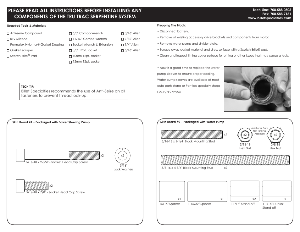 Billet Specialties Premium Tru Trac Serpentine System - Pontiac User Manual | Page 2 / 11