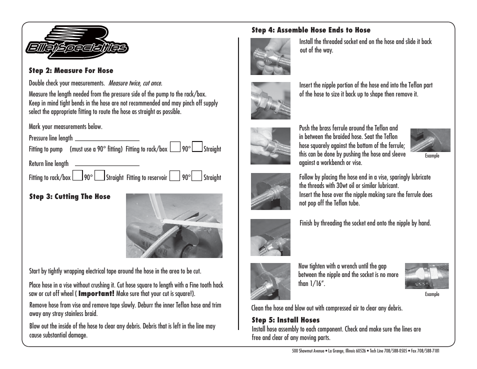 Billet Specialties Power Steering Hose Kit for Pump Mount Reservoir User Manual | Page 2 / 3