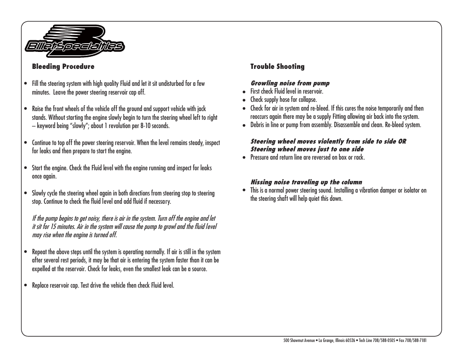 Billet Specialties Power Steering Hose Kit for Pump Mount Reservoir User Manual | Page 3 / 3