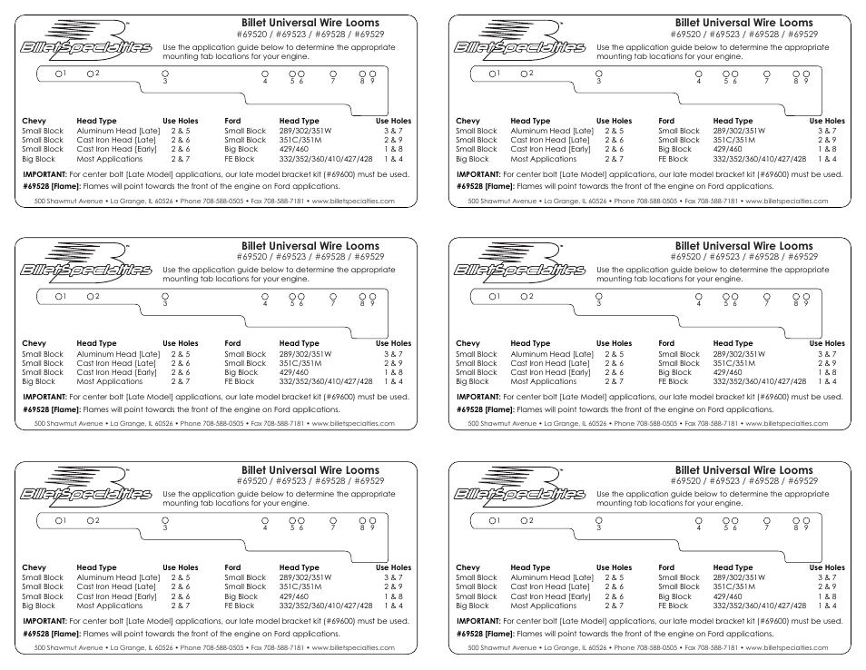 Billet Specialties Wire Looms 69520 User Manual | 1 page