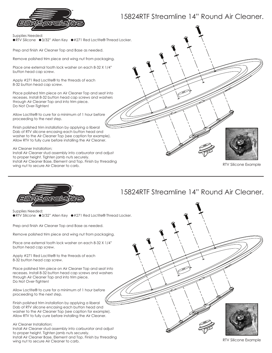 Billet Specialties 15824RTF Streamline 14” Round User Manual | 1 page
