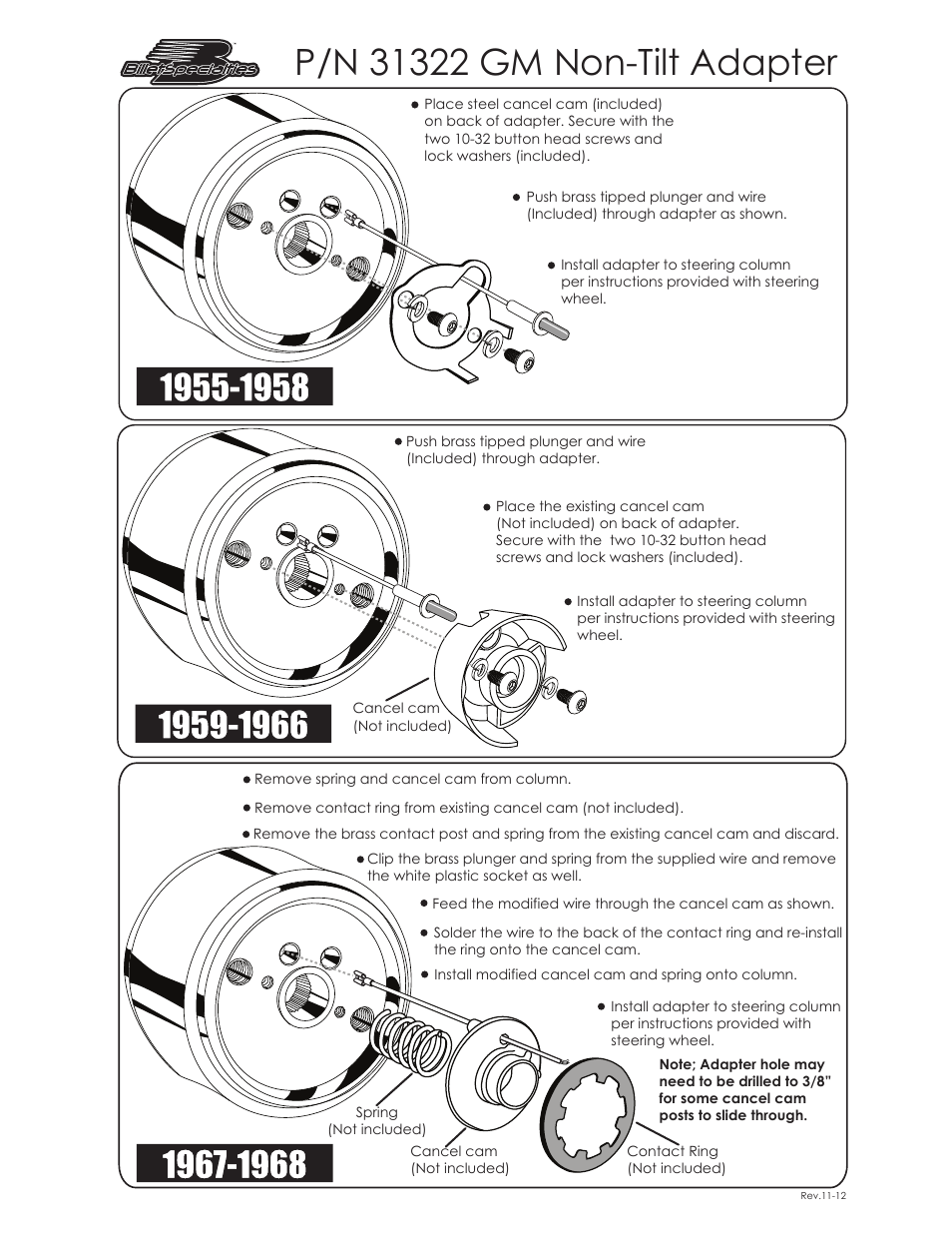 Billet Specialties P/N 31322 GM Non-Tilt Adapter User Manual | 1 page