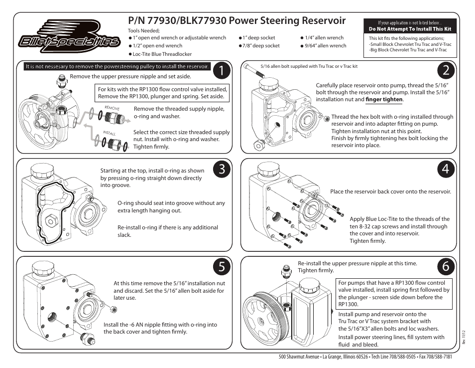 Billet Specialties Billet Bolt-On Reservoir User Manual | 1 page