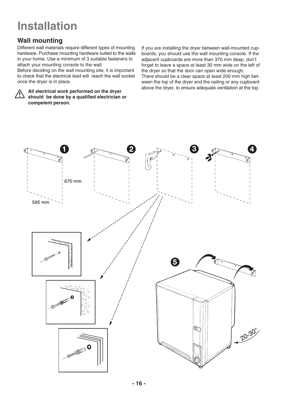 Installation | Electrolux EDC3250 User Manual | Page 16 / 32