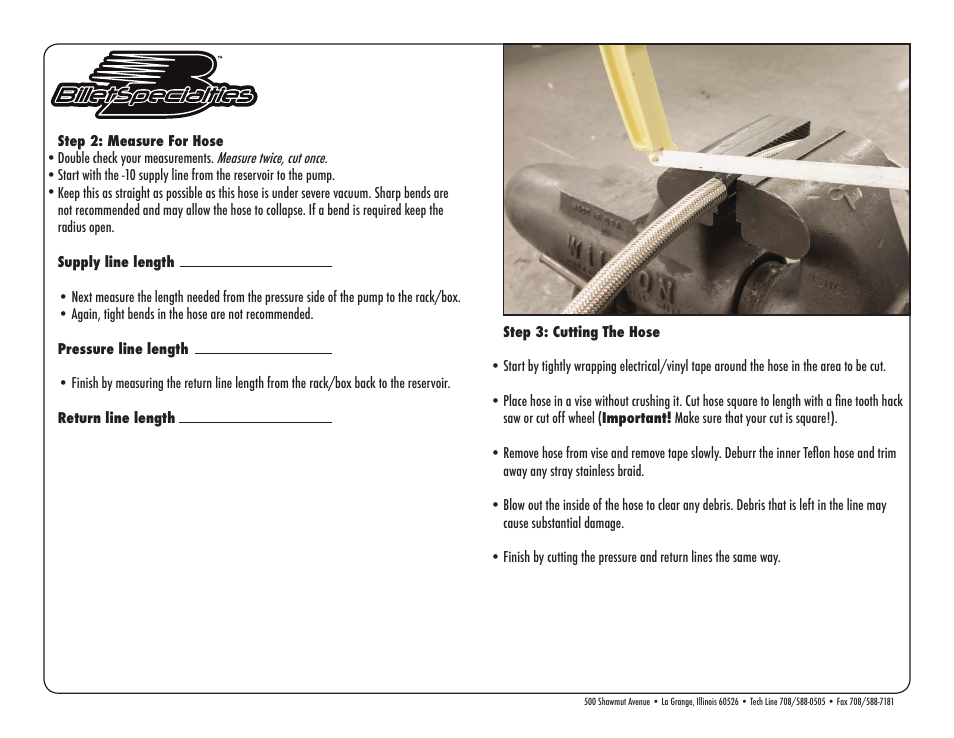 Billet Specialties Power Steering Hose Kit for Remote Reservoir User Manual | Page 2 / 4