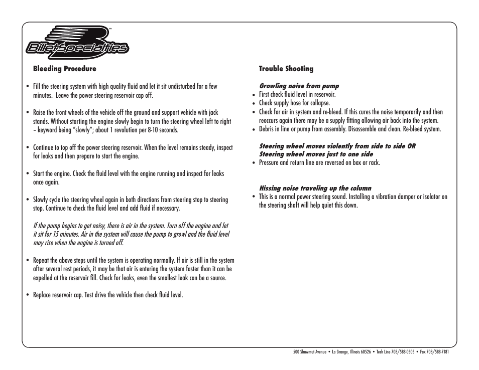 Billet Specialties Power Steering Hose Kit for Remote Reservoir User Manual | Page 4 / 4