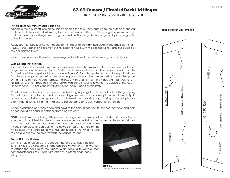 69 camaro / firebird deck lid hinges | Billet Specialties 1967-1969 Camaro User Manual | Page 2 / 2