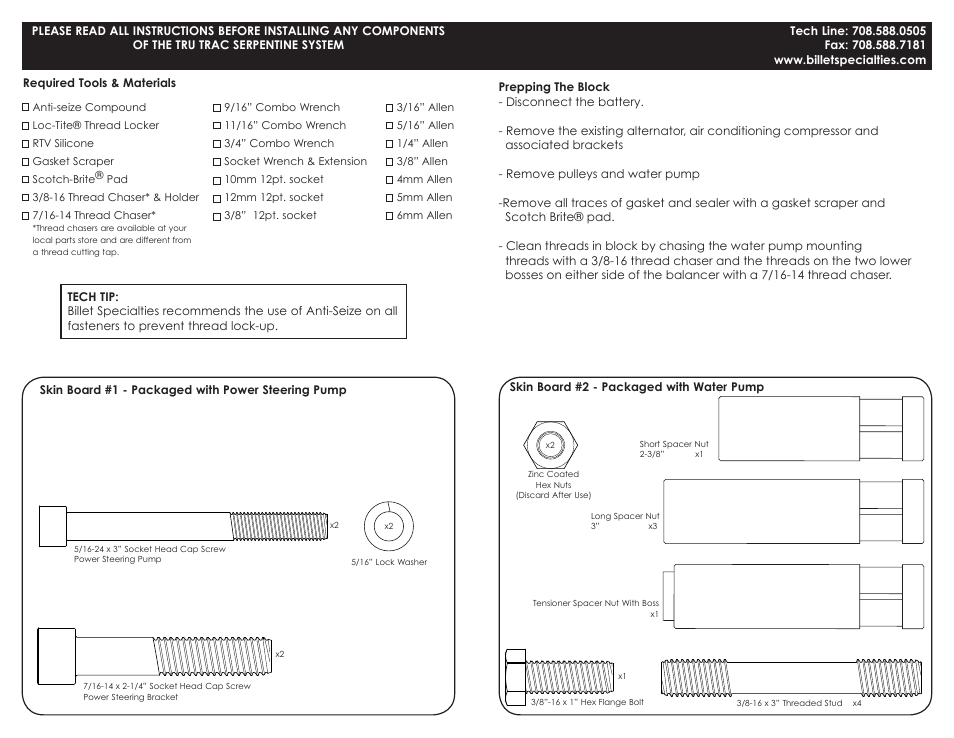 Billet Specialties Premium Tru Trac Serpentine System - Big Block Chevy User Manual | Page 2 / 11