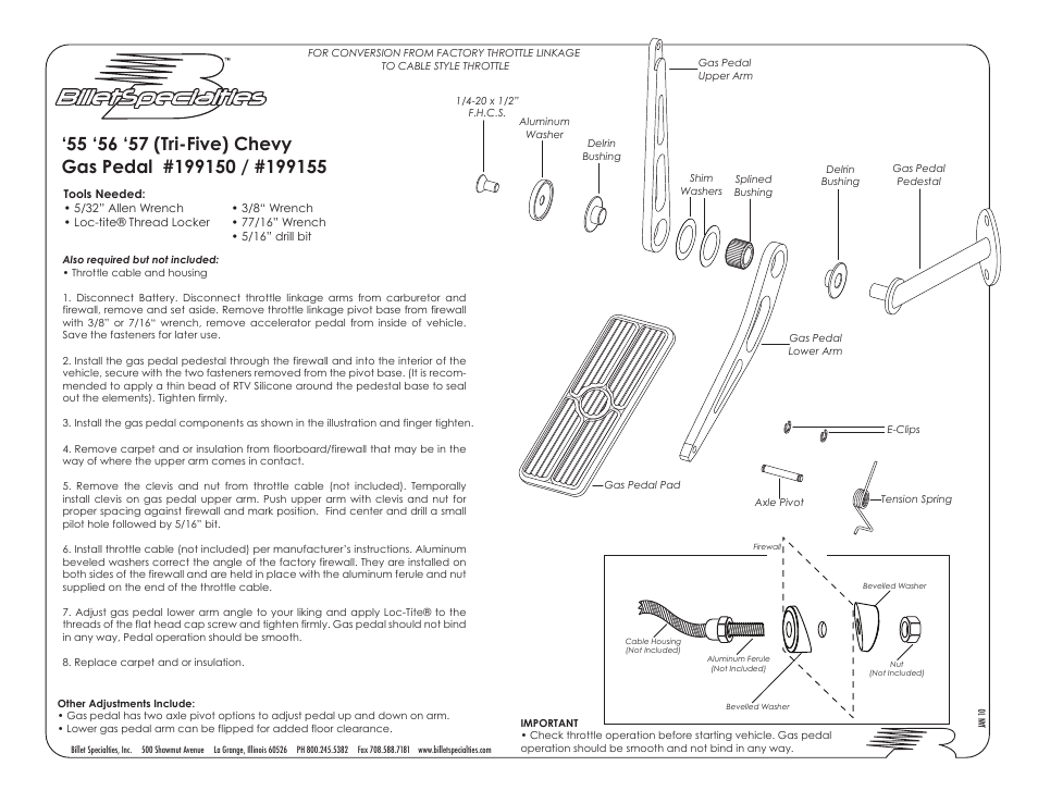 Billet Specialties Gas Pedal 199150 User Manual | 1 page