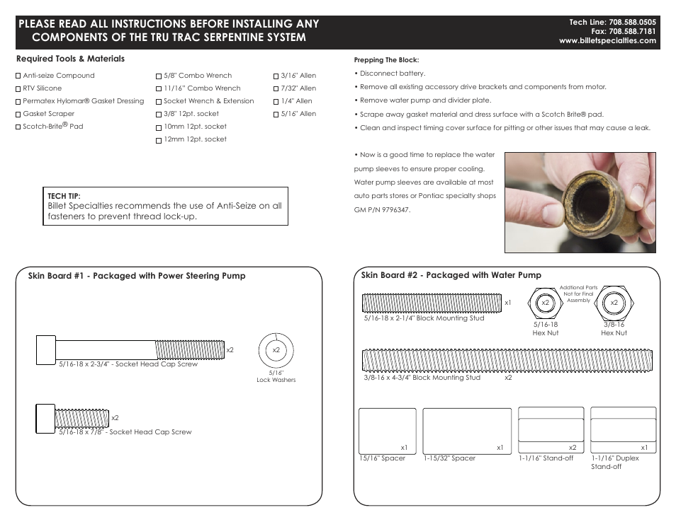 Billet Specialties Premium Tru Trac Serpentine System - Pontiac User Manual | Page 2 / 9