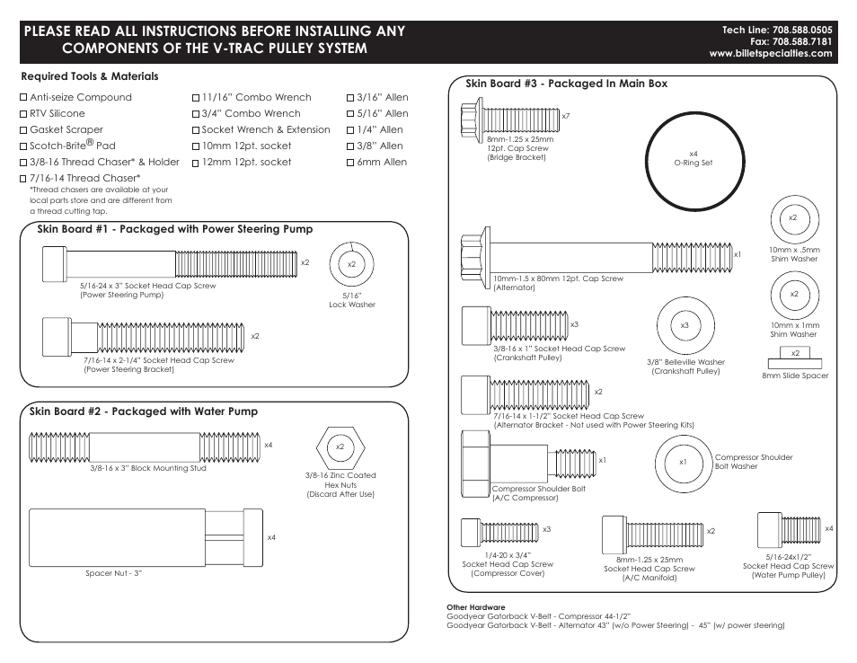 Billet Specialties V-Trac Pulley System - Big Block Chevy User Manual | Page 2 / 7