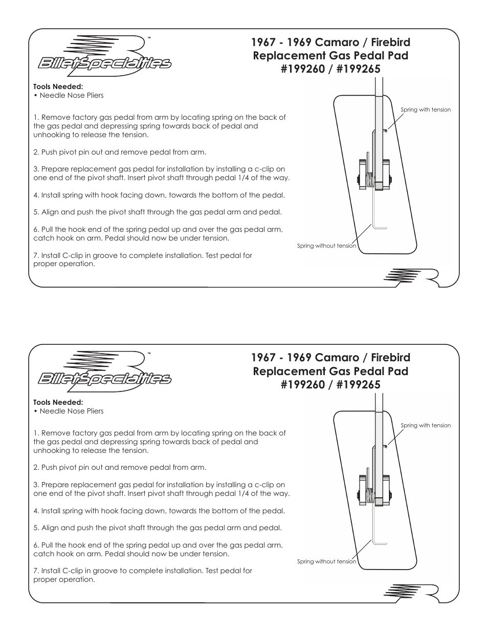 Billet Specialties Replacement Gas Pedal Pad 199260 User Manual | 1 page