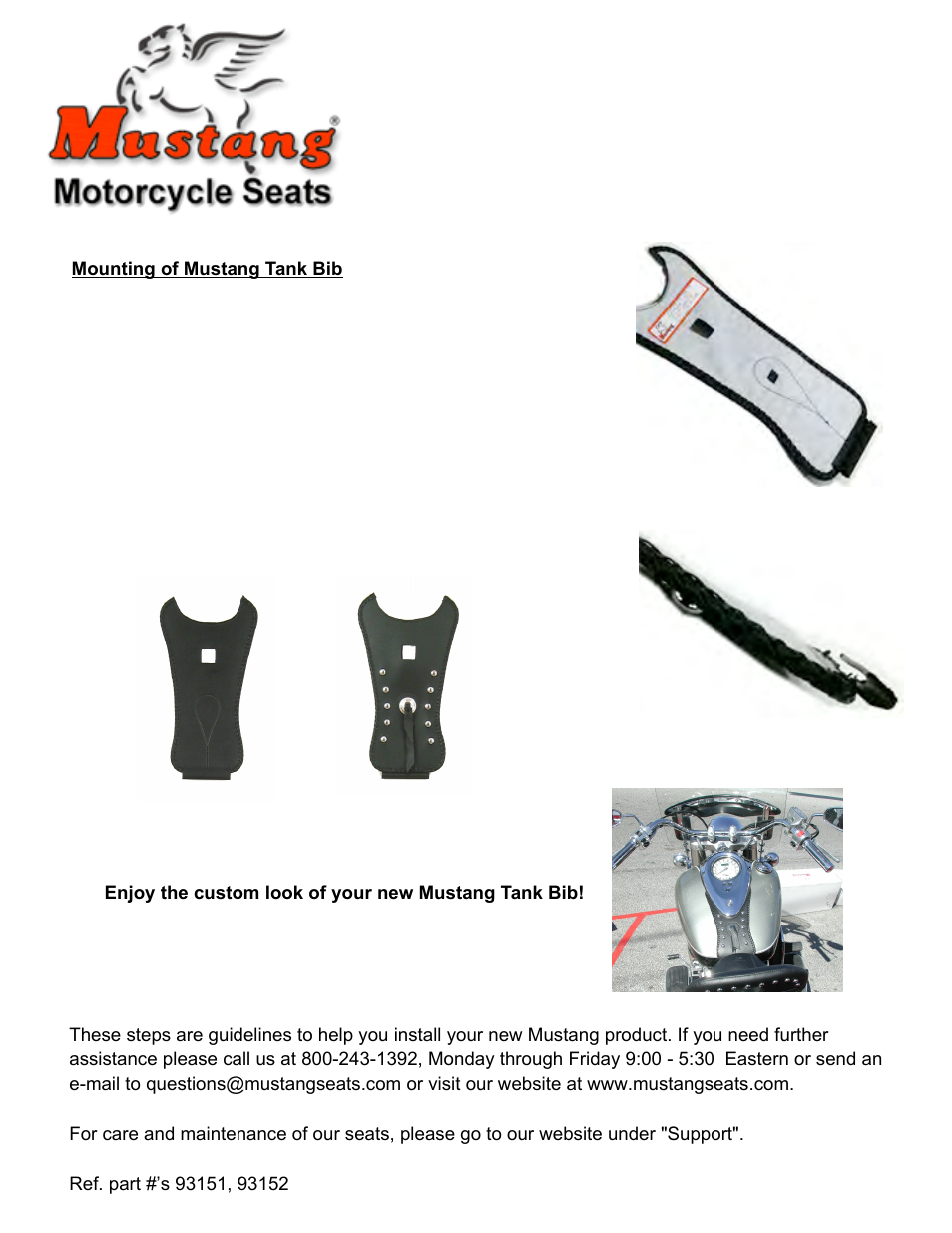 Mustang Motorcycle Seats Studded Tank Bib - Yamaha Road Star User Manual | 1 page