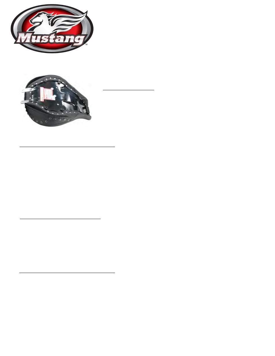 Mustang Motorcycle Seats Studded Solo Seat with Driver Backrest, Black Studs Harley-Davidson FLHR User Manual | 2 pages