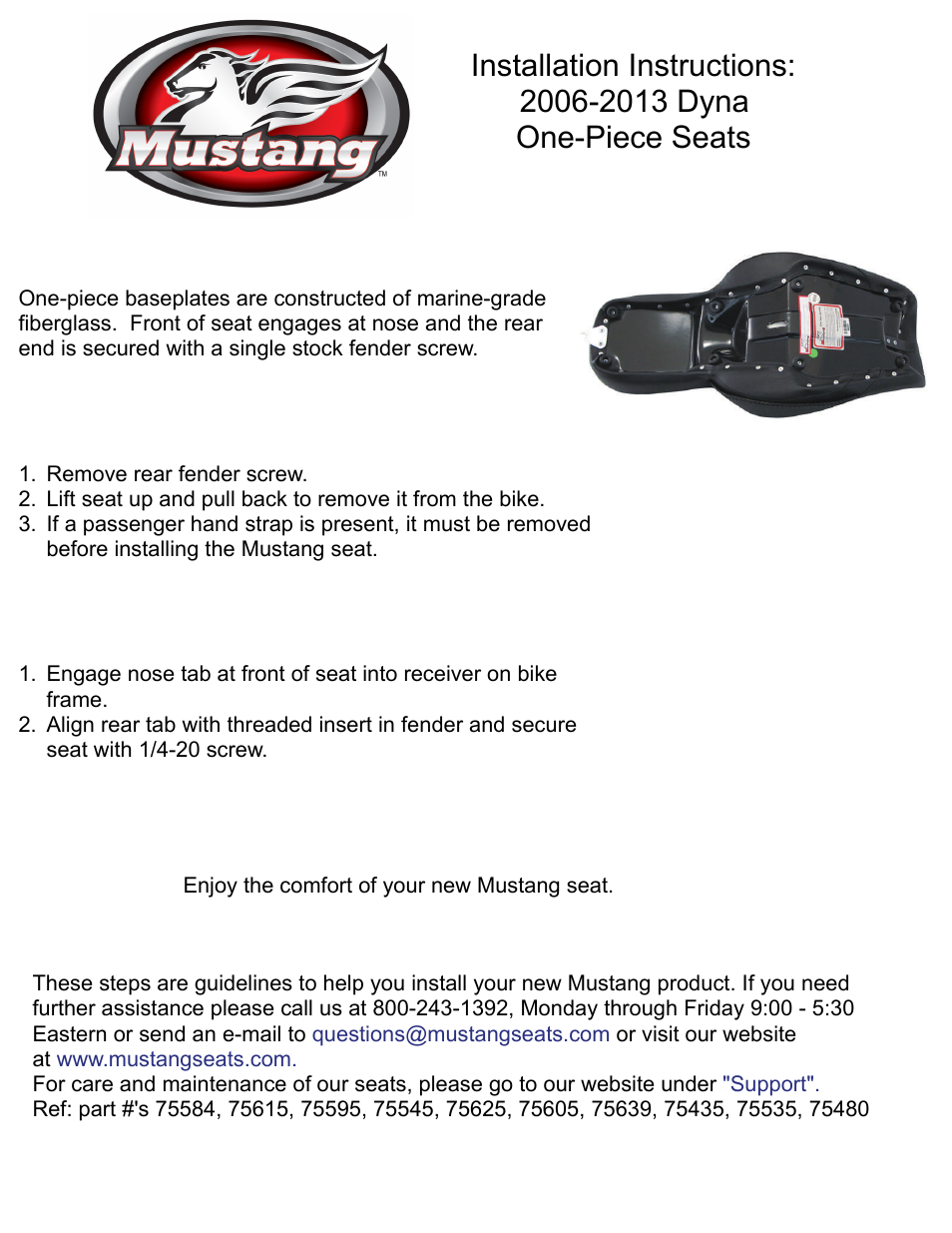 Mustang Motorcycle Seats One-Piece Deluxe DayTripper Seat - Harley-Davidson Dyna Glide User Manual | 1 page