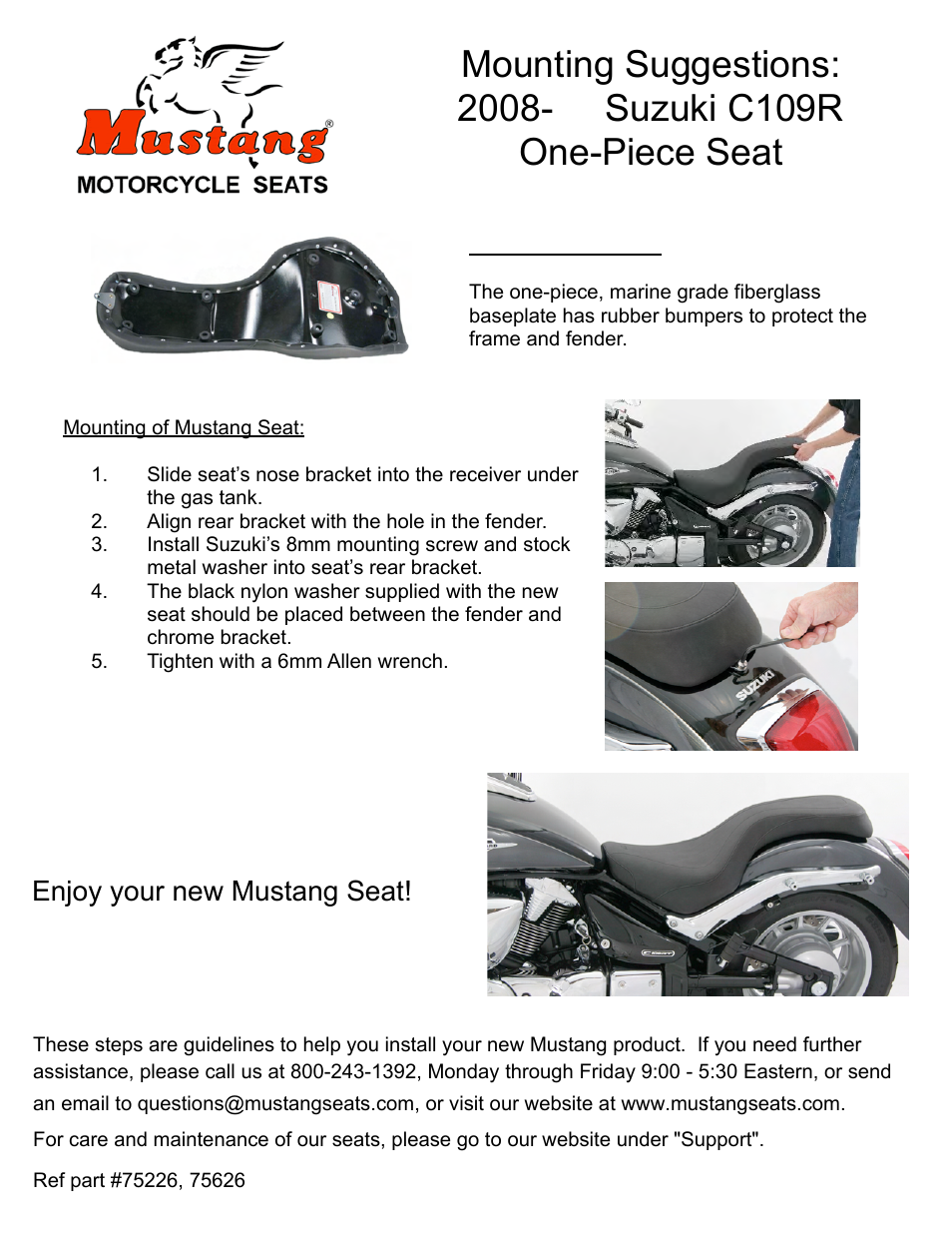 Mustang Motorcycle Seats One-Piece DayTripper Seat - Suzuki Boulevard C109R User Manual | 1 page