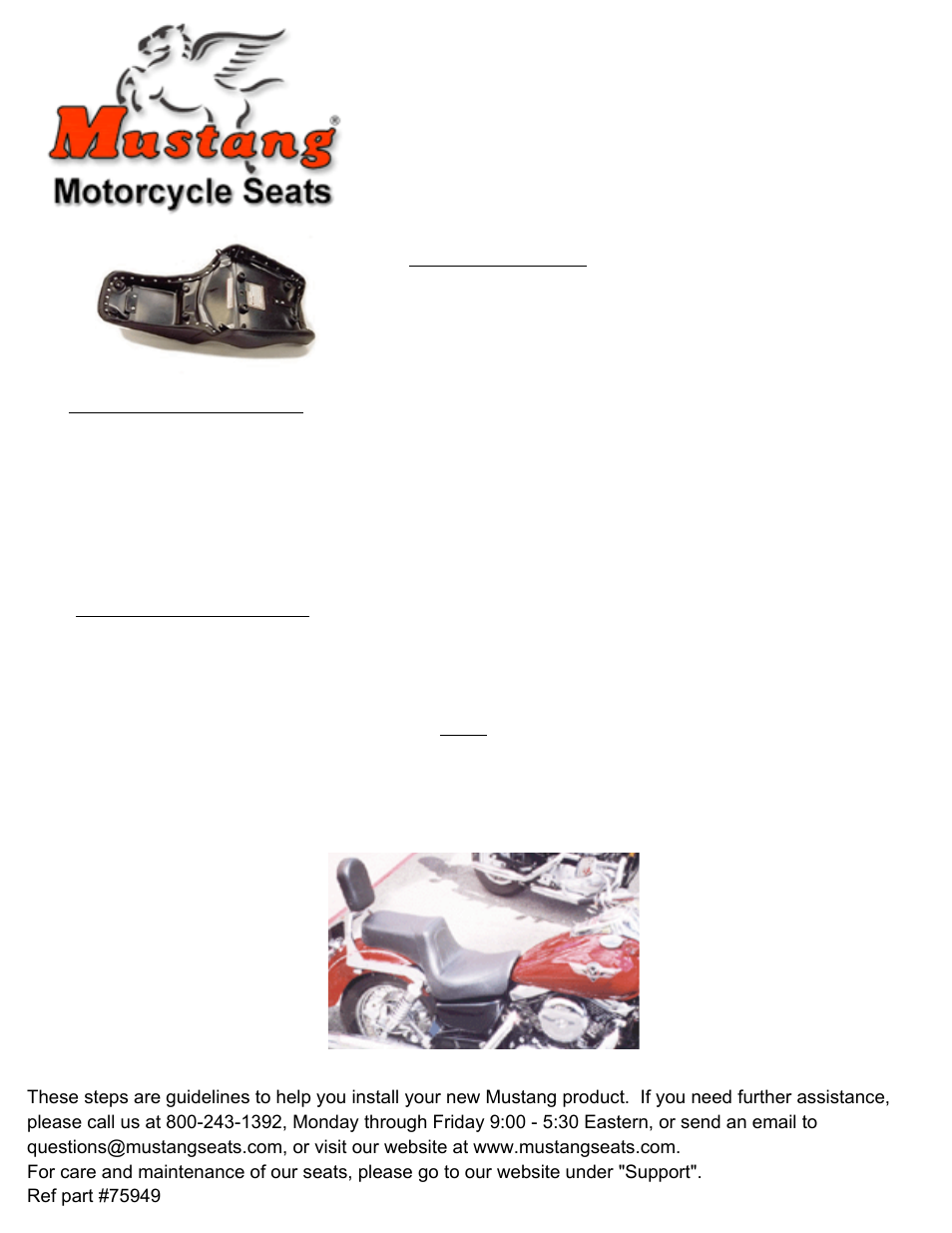 Mustang Motorcycle Seats One-Piece Fastback Seat - Kawasaki Vulcan 1500 Classic User Manual | 1 page