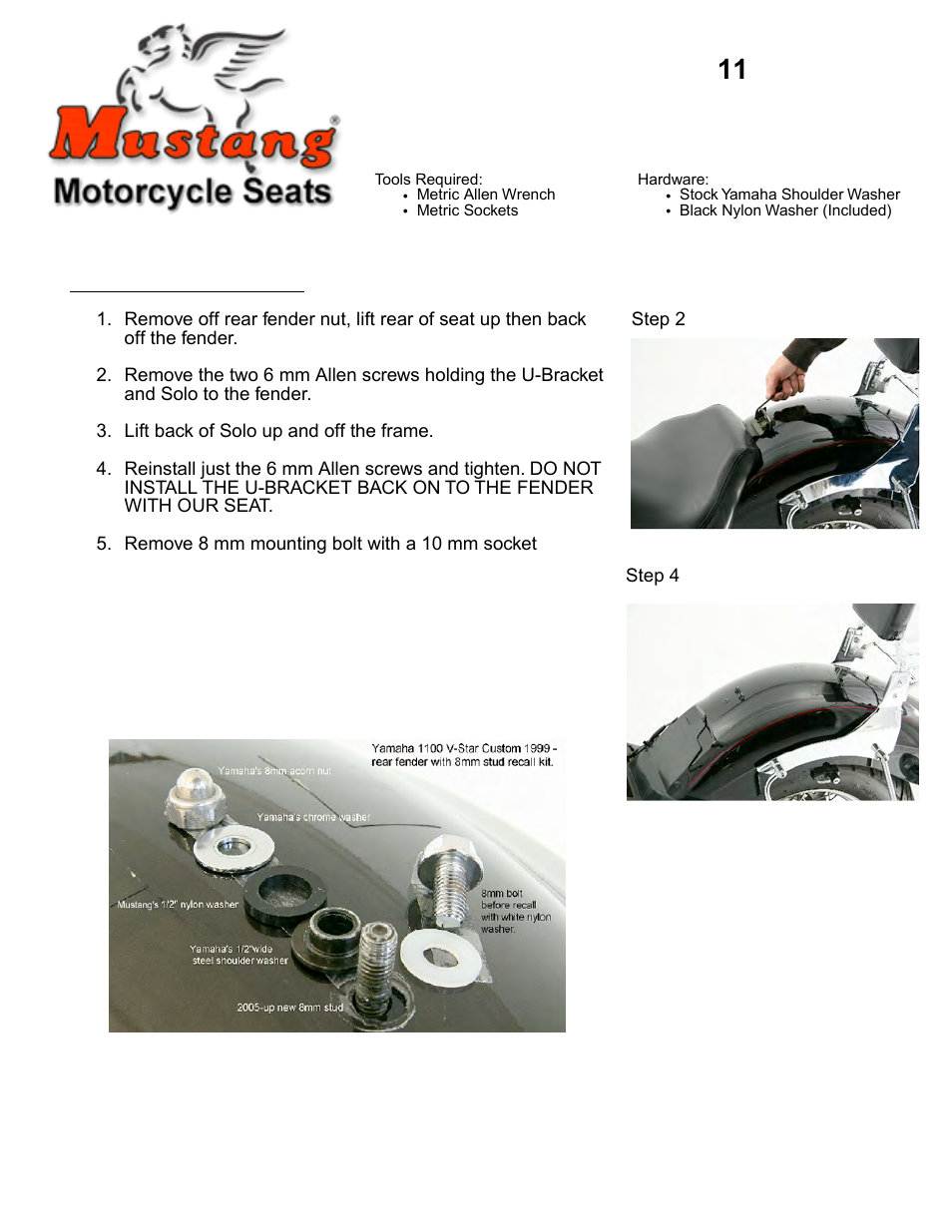 Mustang Motorcycle Seats One-Piece DayTripper Seat - Yamaha V-Star 1100 Custom User Manual | 2 pages