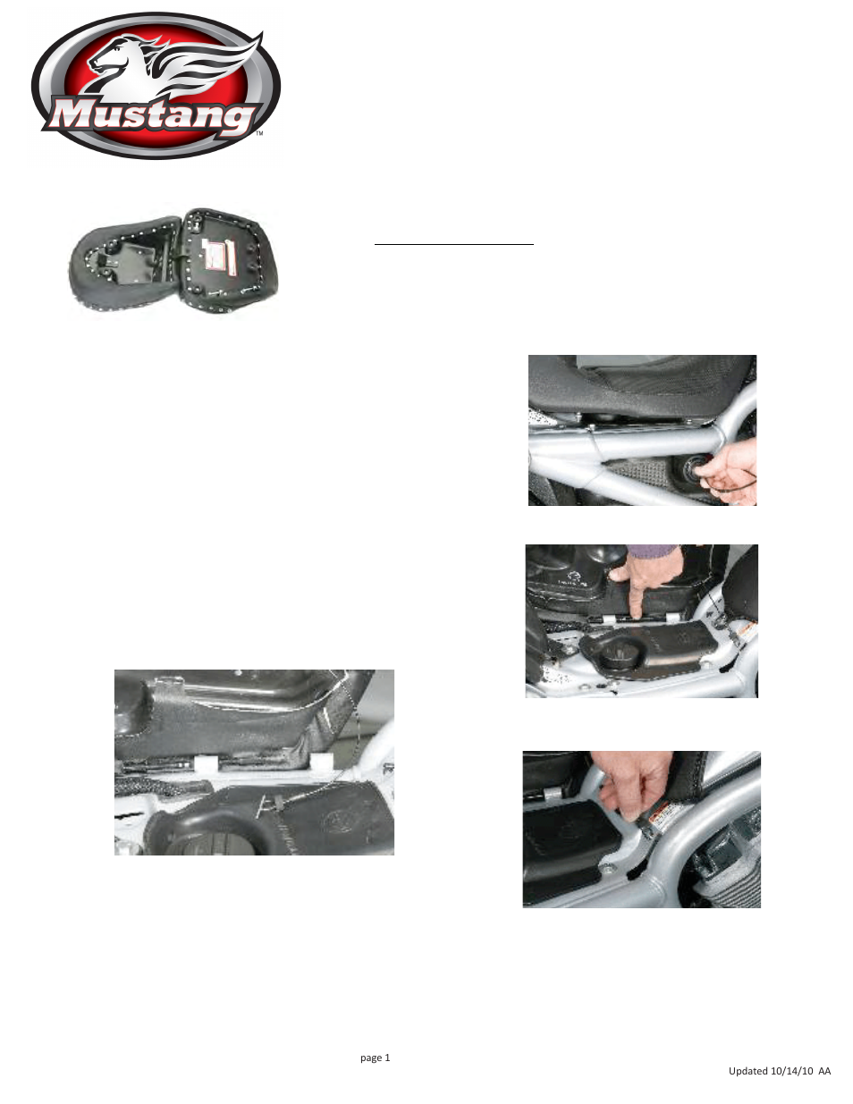 Mustang Motorcycle Seats Two-Piece Vintage Seat with Driver Backrest - Harley-Davidson VRSCA & VRSCB, No Studs User Manual | 3 pages