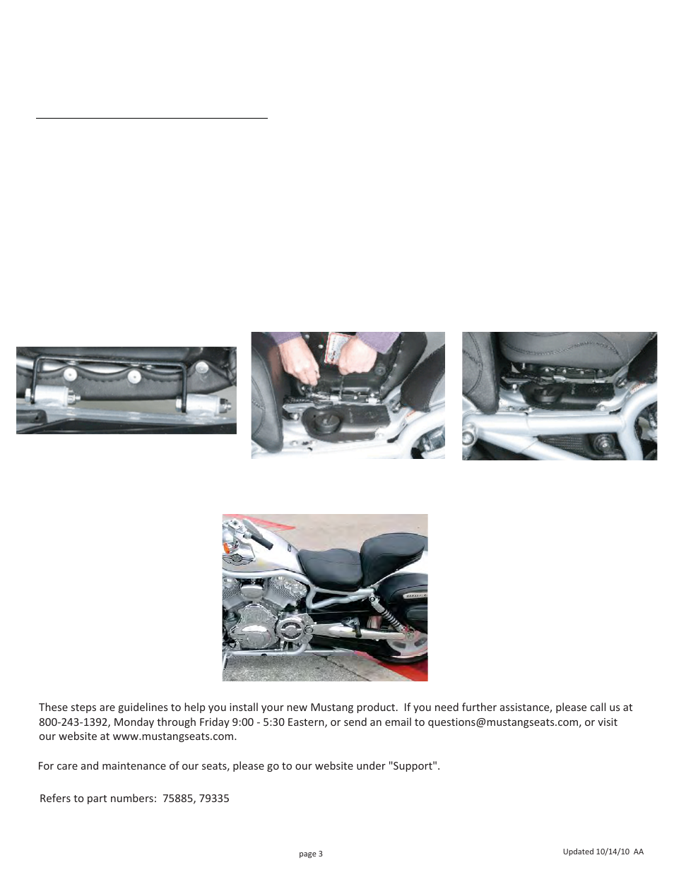 Mustang Motorcycle Seats Two-Piece Vintage Seat with Driver Backrest - Harley-Davidson VRSCA & VRSCB, No Studs User Manual | Page 3 / 3