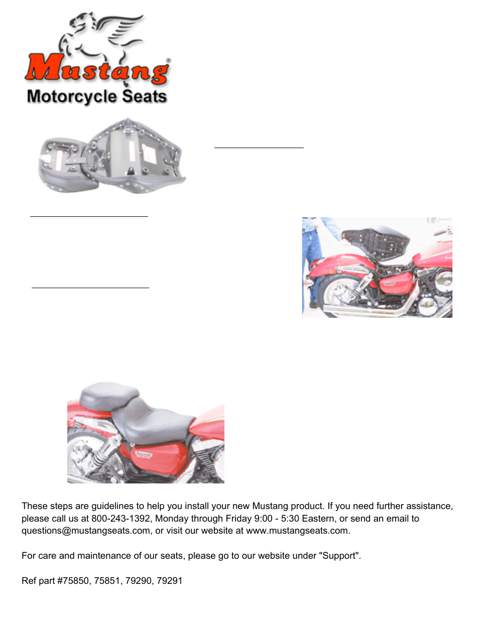 Mustang Motorcycle Seats Two-Piece Vintage Seat with Driver Backrest - Kawasaki Mean Streak & Suzuki Marauder 1600 & Boulevard M95, No Studs User Manual | 1 page