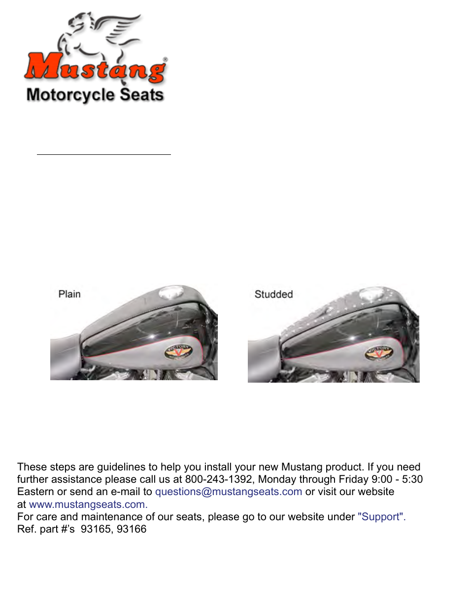 Mustang Motorcycle Seats Studded Tank Bib - Victory V92C User Manual | 1 page