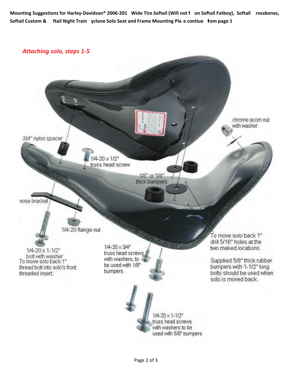 Mustang Motorcycle Seats Cyclone Frame Mounting Plate 2006-2013 FLSTSB Cross Bones, FXSTC Custom, FXSTB Night Train & FXST Standard User Manual | Page 2 / 3