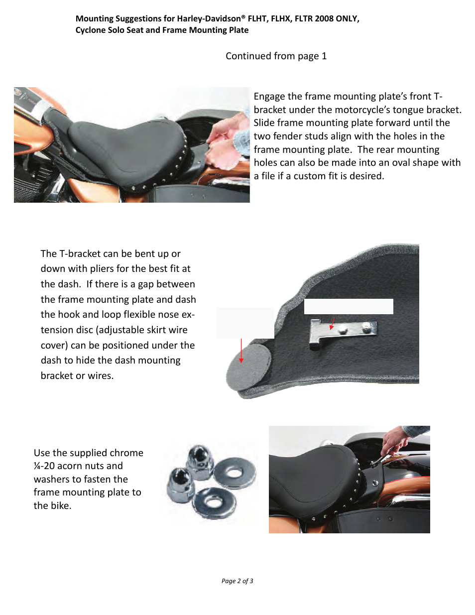 Mustang Motorcycle Seats Cyclone Frame Mounting Plate 2008 ONLY Road King FLHT & FLTR and FLHX Street Glide User Manual | Page 2 / 3