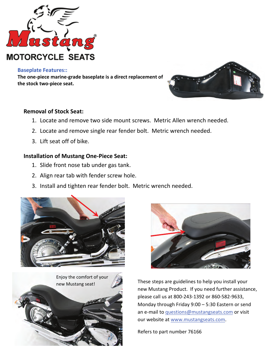 Mustang Motorcycle Seats One-Piece DayTripper Honda VT750C2 Spirit & Shadow Phantom VT750C2 User Manual | 1 page