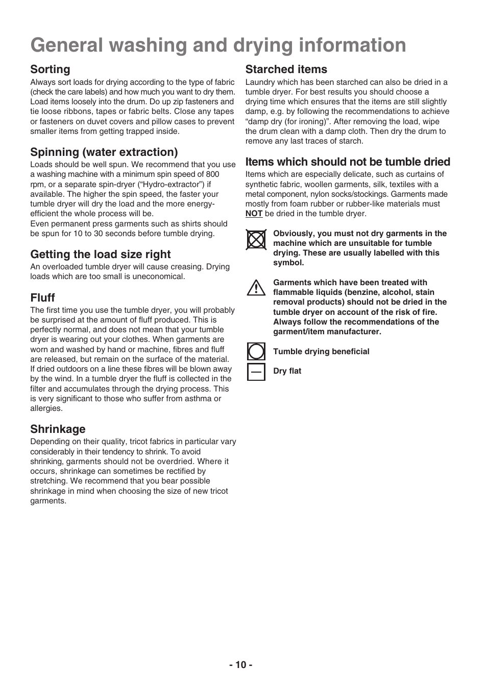 General washing and drying information | Electrolux EDC3150 User Manual | Page 10 / 28