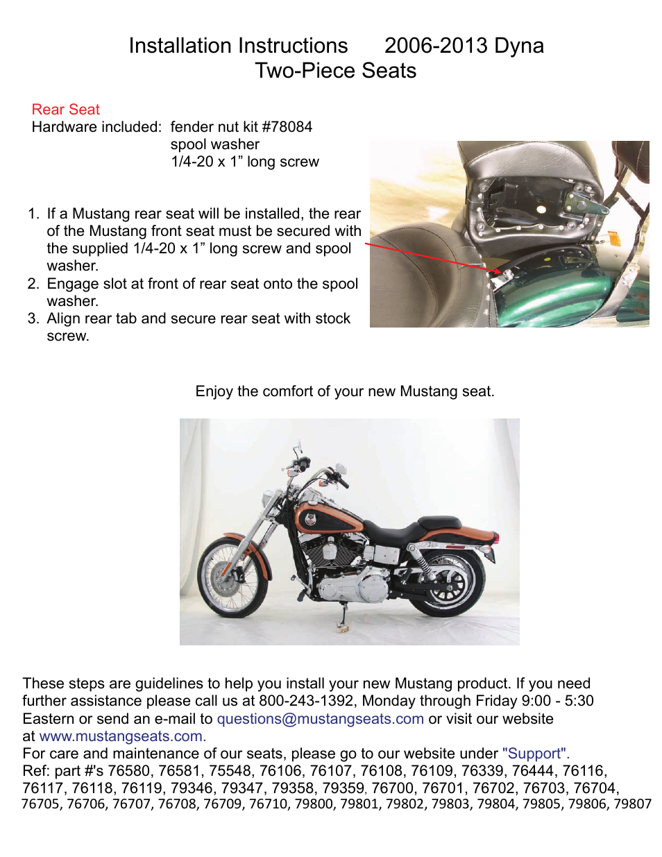 Mustang Motorcycle Seats Deluxe Tripper Solo Seat - Harley-Davidson Dyna Glide User Manual | Page 2 / 2