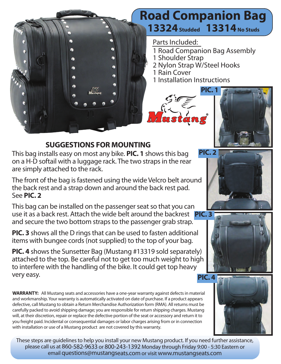 Mustang Motorcycle Seats Mustang Road Companion Bag No Studs User Manual | 1 page