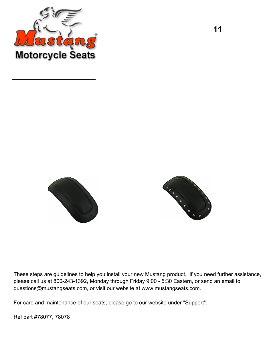 Mustang Motorcycle Seats Studded Fender Bib - Yamaha V-Star 650 User Manual | 1 page