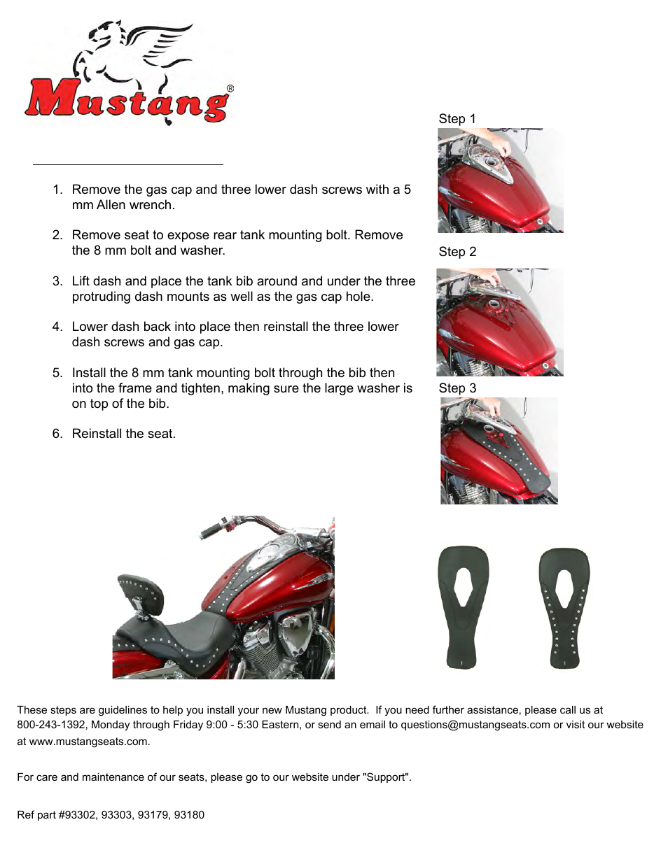 Mustang Motorcycle Seats Studded Pouch Tank Bib - Honda VTX 1300 Retro & C User Manual | 1 page