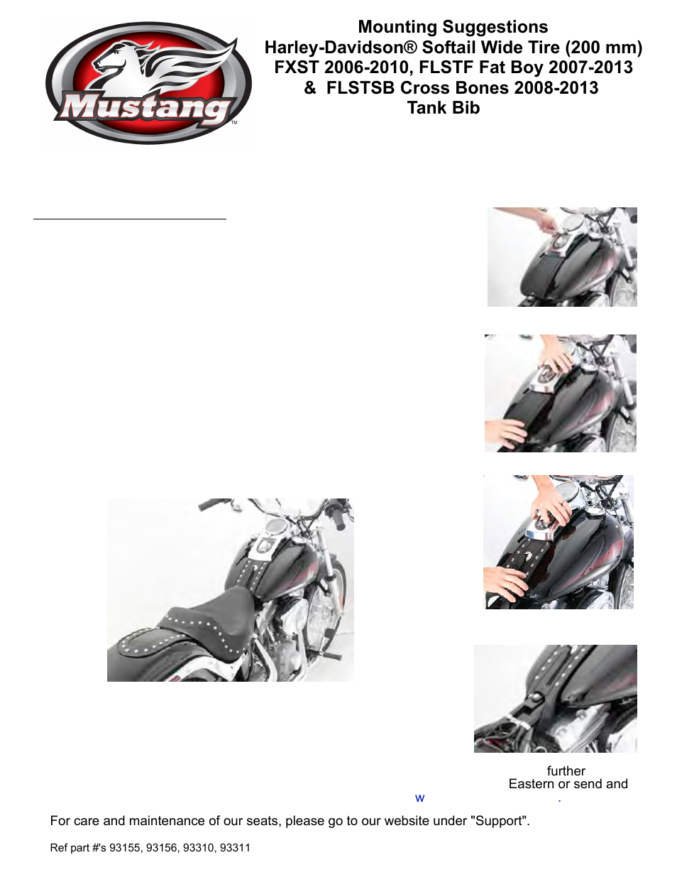 Mustang Motorcycle Seats Studded Pouch Tank Bib Harley-Davidson Softail User Manual | 1 page
