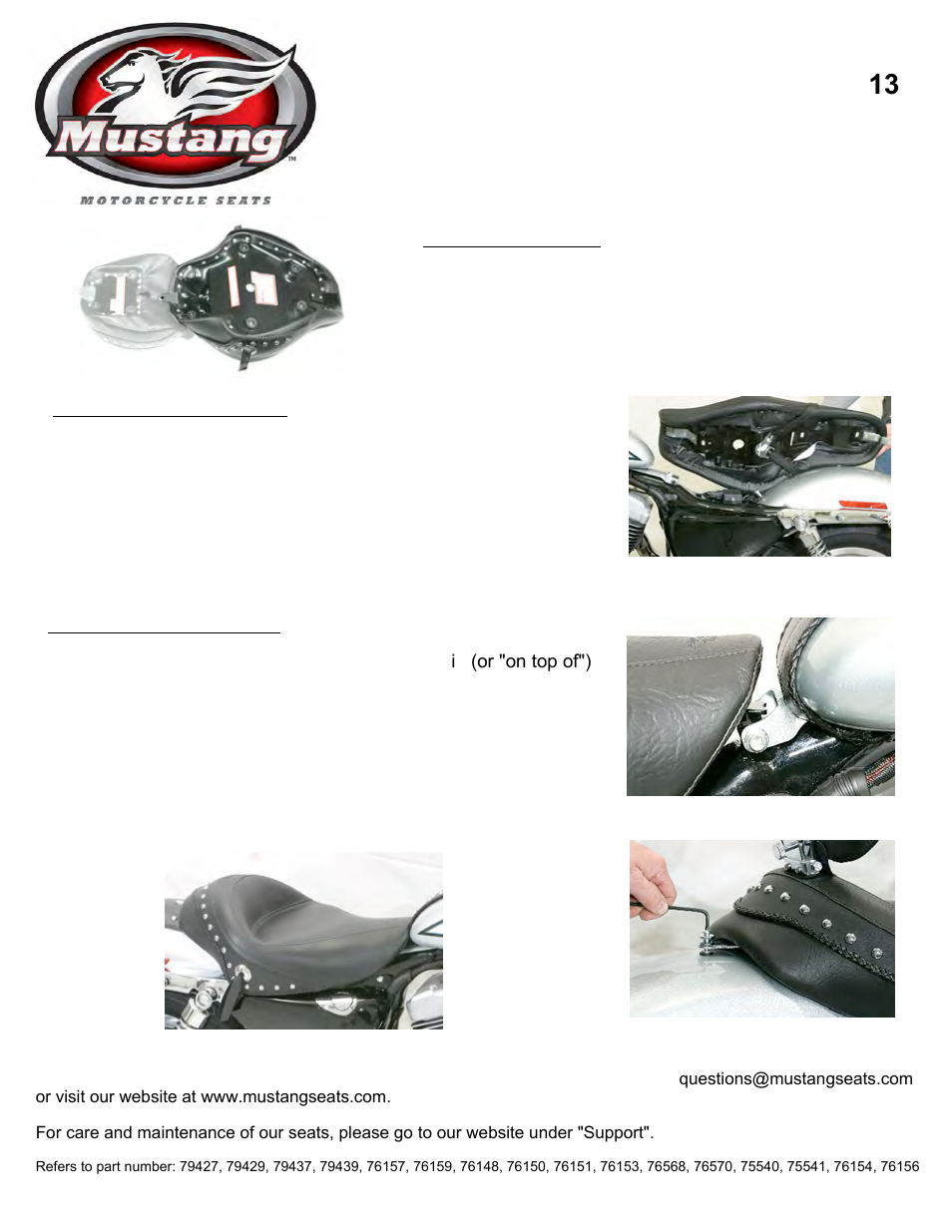 Mustang Motorcycle Seats Deluxe Tripper Solo Seat for 4.5 gallon tank - Harley-Davidson XL Sportster User Manual | 1 page