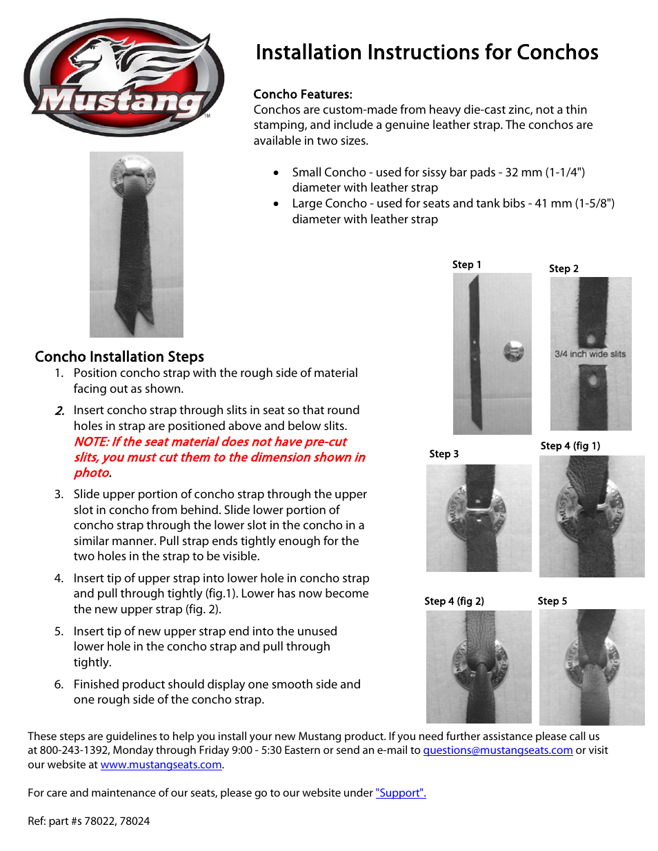 Mustang Motorcycle Seats Concho Kit, Large, 41mm (1.625") Diameter User Manual | 1 page