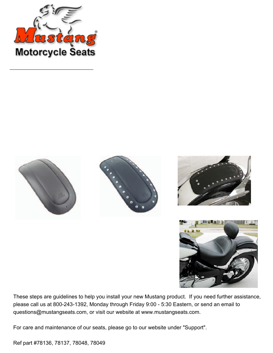 Mustang Motorcycle Seats Studded Fender Bib - Suzuki Volusia, Boulevard C50 & C109R User Manual | 1 page