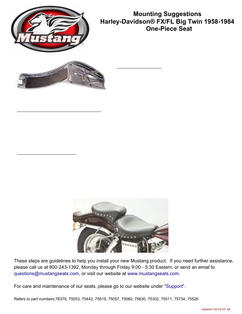 Mustang Motorcycle Seats One-Piece DayTripper Seat - Harley-Davidson FX User Manual | 1 page