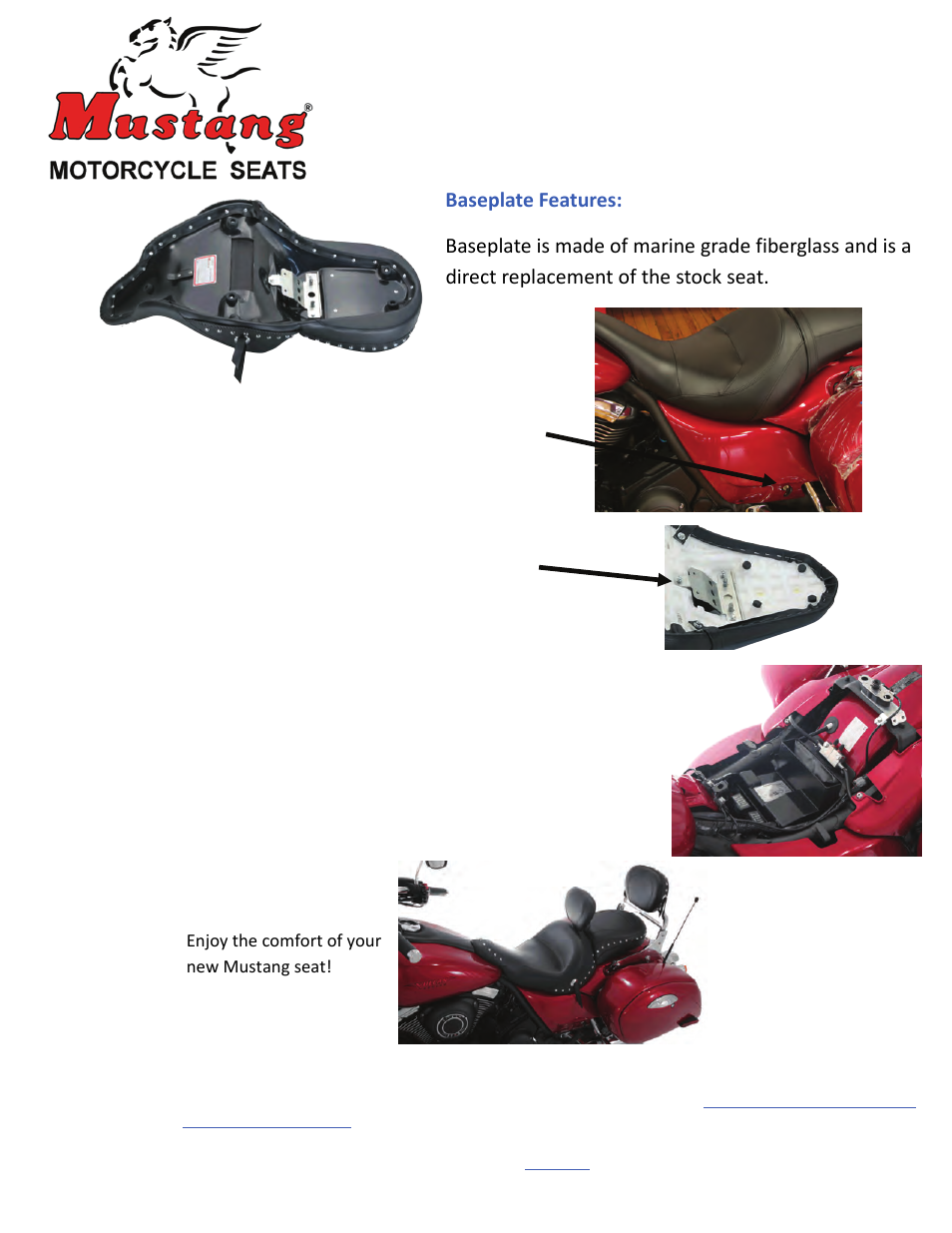 Mustang Motorcycle Seats Kawasaki Vaquero Vintage with Driver Backrest and Passenger Backrest Receiver User Manual | 1 page