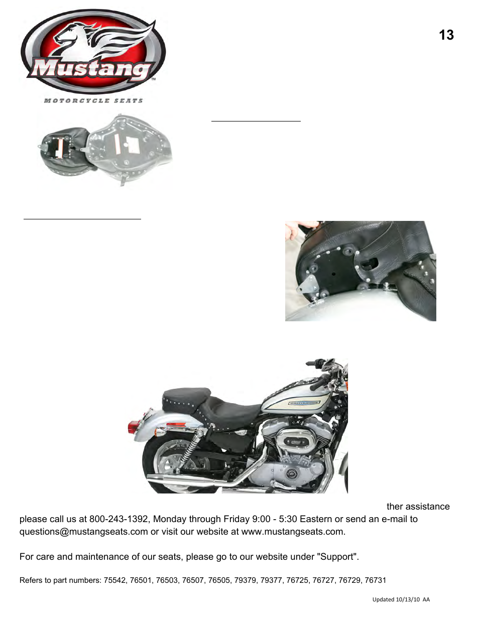 Mustang Motorcycle Seats Deluxe Tripper Rear Seat - Harley-Davidson XL Sportster User Manual | 1 page