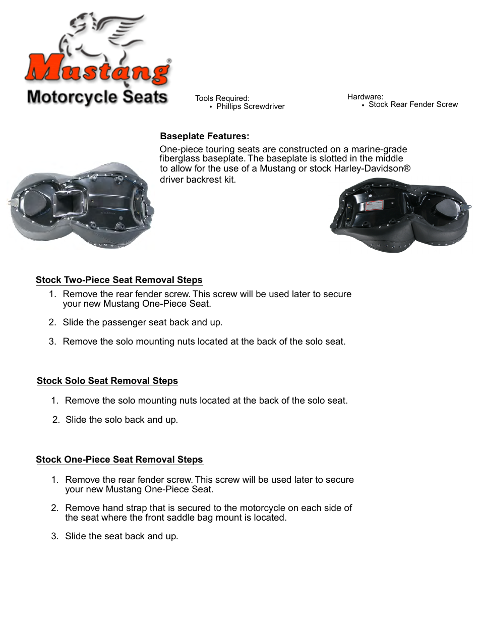 Mustang Motorcycle Seats One-Piece Deluxe DayTripper Seat - Harley-Davidson FLHT User Manual | 2 pages