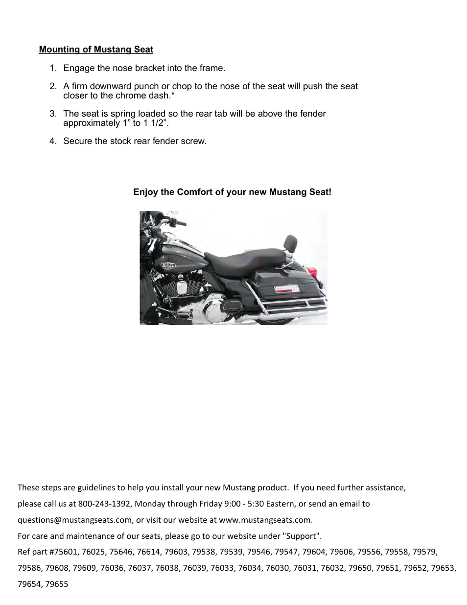 Mustang Motorcycle Seats One-Piece Deluxe DayTripper Seat - Harley-Davidson FLHT User Manual | Page 2 / 2