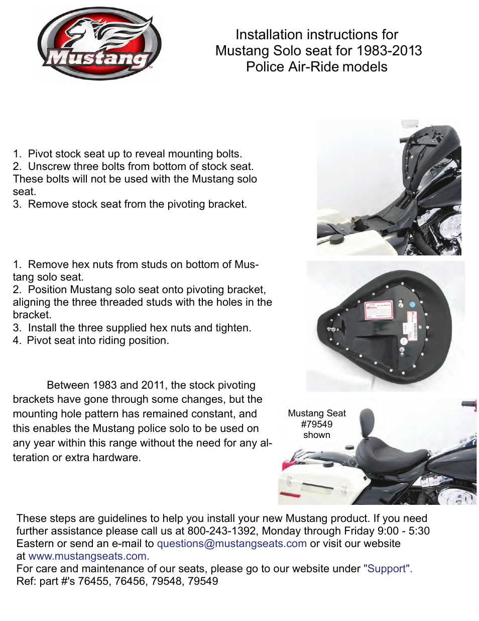 Mustang Motorcycle Seats Textured Solo Seat with Driver Backrest - Harley-Davidson FLHP User Manual | 1 page