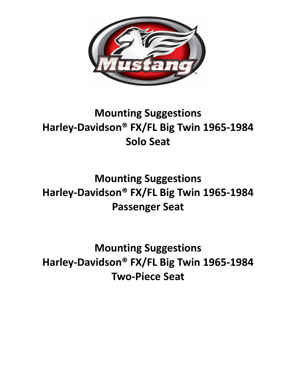 Mustang Motorcycle Seats Wide Touring Vintage Solo Seat with Driver Backrest - Harley-Davidson FX User Manual | 4 pages
